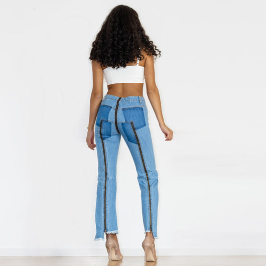 Jeans Skinny Azul Claro con Diseño de Cremallera y Corte Irregular - Image 8