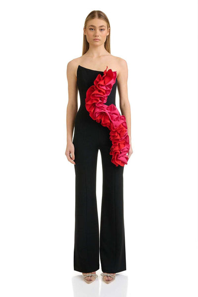 Jumpsuit Elegante Rojo con Aplicaciones y Escote Tubo - Image 15