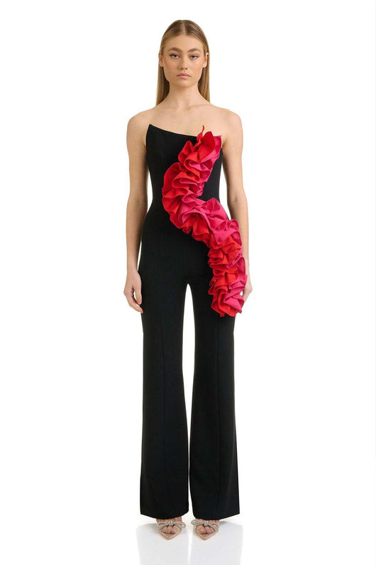 Jumpsuit Elegante Rojo con Aplicaciones y Escote Tubo - Image 15