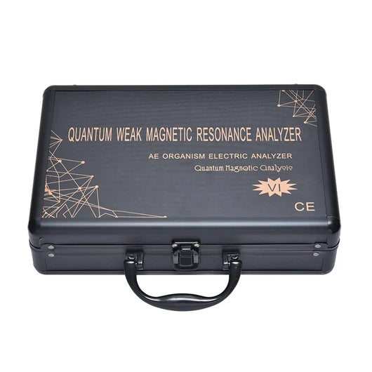 Black 6G Quantum Analyzer Palm Touch Health Detector in a briefcase-style case, with a hand on the sensor. - Image 7