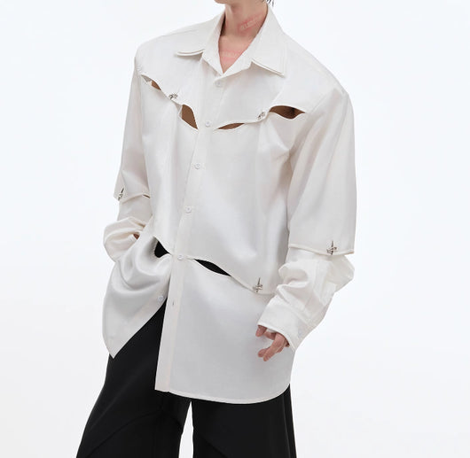 Camisa Oversized con Hombros Acolchados y Detalles Calados - Image 4