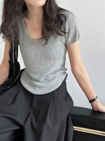 Camiseta Ajustada de Verano para Mujer - Cuello Redondo, Manga Corta y Cintura Definida - Image 30