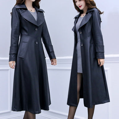 Abrigo de Cuero Largo para Mujer Talla Grande - Corte Slim Elegante - Image 3