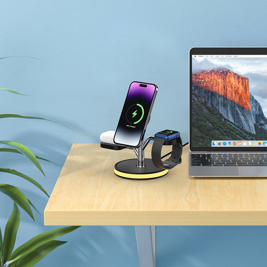 Cargador Inalámbrico Vertical 3 en 1 para Teléfono y Reloj