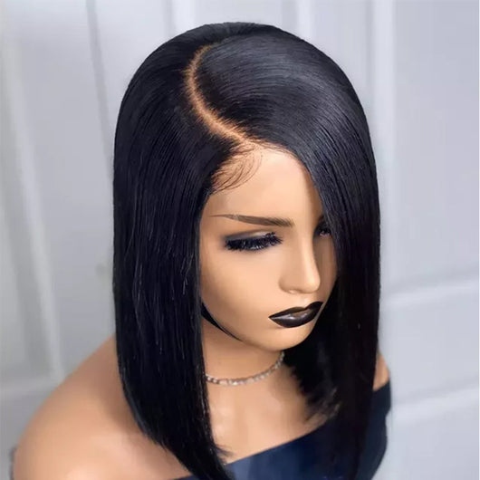 Peluca Sintética Frontal de Encaje Negro Cabello Liso Corto para Mujer - Image 2