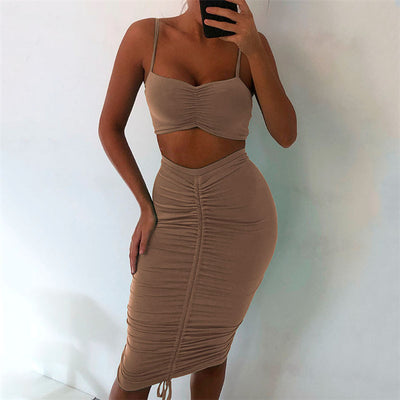 Conjunto Crop Top y Falda Plisada con Tirantes - Image 4