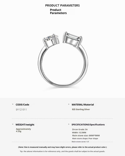 Anillo de Plata 925 para Mujer con Circonia Cúbica en Forma de Corazón y Pera - Image 6