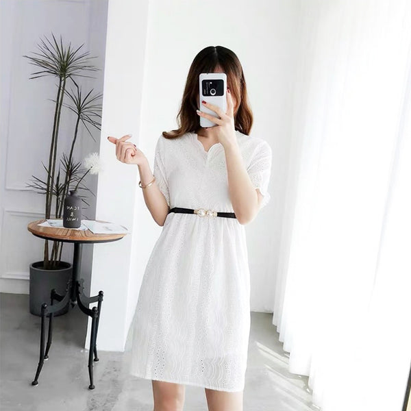 Vestido Elegante para Dama con Botones de Perla y Cintura Elástica Ajustable