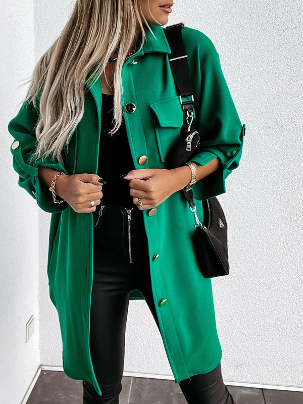 Chaqueta Camisera Midi con Botones Decorativos