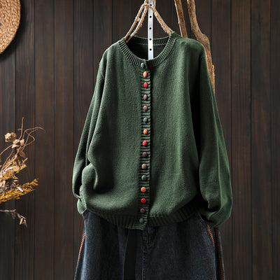 Cardigan de Algodón con Botones Coloridos - Corte Holgado y Efecto Adelgazante - Image 8
