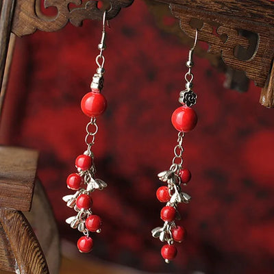 Aretes de Perla Roja con Cuentas de Plata - Estilo Étnico - Image 7