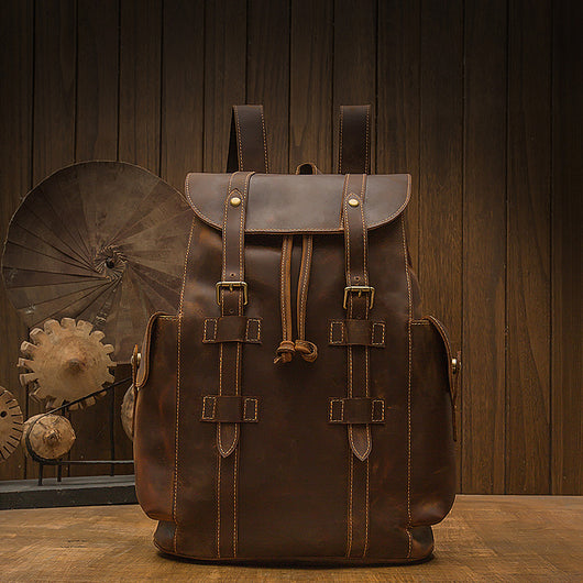 Mochila de Cuero Retro Crazy Horse para Hombre - Bolsa Casual Versátil - Image 9