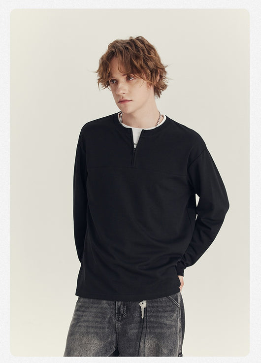 Playera Manga Media con Cierre para Hombre - Cuello Redondo Oversize Otoño - Image 21