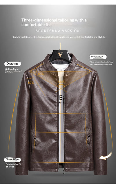 Chaqueta de Cuero PU Ajustada para Hombre con Cuello Alzado Estilo Motociclista - Image 13