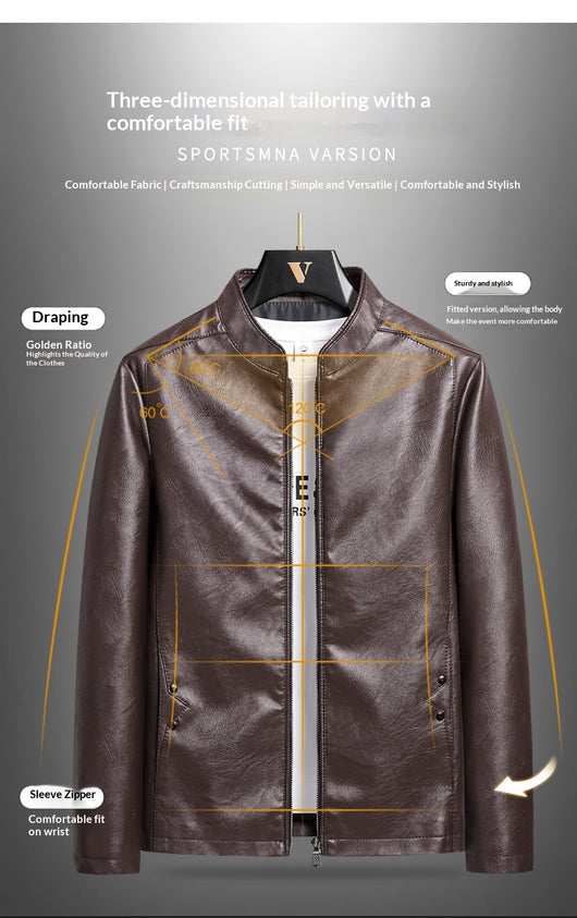 Chaqueta de Cuero PU Ajustada para Hombre con Cuello Alzado Estilo Motociclista - Image 13