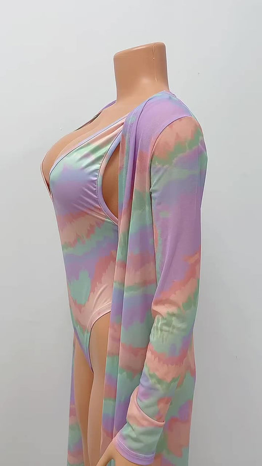 Traje de Baño Dos Piezas con Capa de Manga Larga y Escote V - Image 9