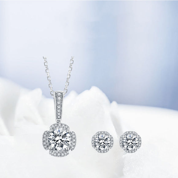 Conjunto de Aretes y Collar Lujo Light en Plata 925 con Moissanita
