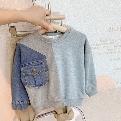 Suéter Holgado para Niños con Mangas de Punto Denim - Image 3