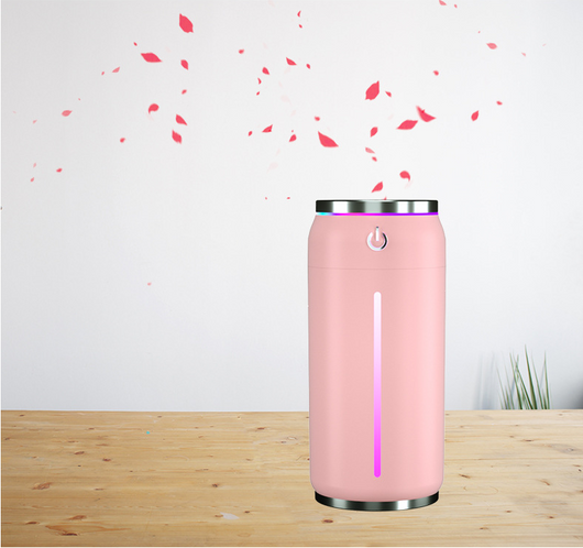 Black mini USB car humidifier shaped like a soda can, with a silver top and power button, and a white water level indicator. - Image 12
