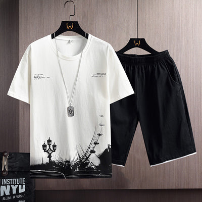 Conjunto Deportivo Hombre: Camiseta Cuello Redondo + Short Suelto Algodón 100% - Image 3