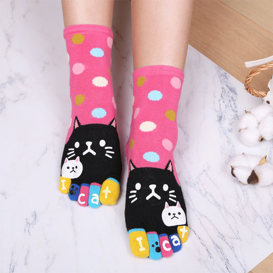 Calcetines Divertidos con Patrón de Gatos para los Cinco Dedos - Image 2