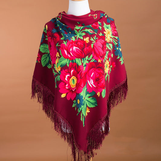 Foulard Cuadrado Étnico con Flecos - Abrigo Cálido y Elegante