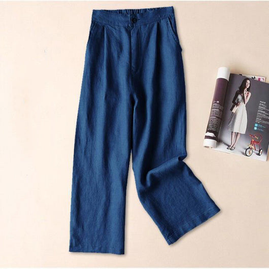 Pantalones Anchos de Algodón y Lino para Mujer - Casual y Elegante
