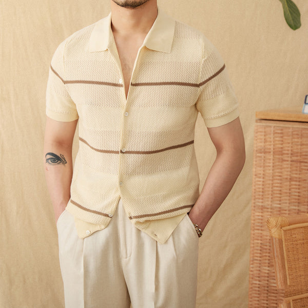 Cardigan de Lino y Algodón Tejido - Manga Corta Casual