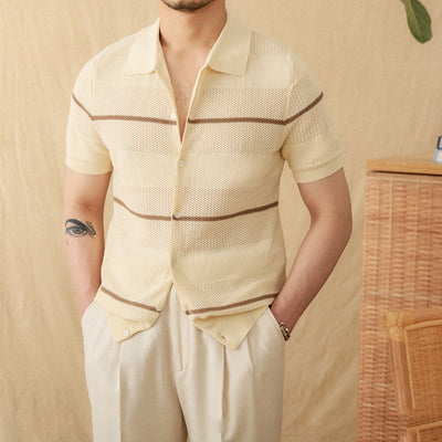 Cardigan de Lino y Algodón Tejido - Manga Corta Casual