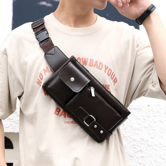 Bolsa de Cintura para Hombre de Cuero PU Color Sólido - Riñonera de Viaje - Image 12