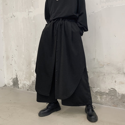 Pantalones Anchos para Hombre con Botones Superpuestos en Negro - Image 2