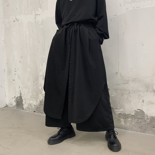 Pantalones Anchos para Hombre con Botones Superpuestos en Negro - Image 2