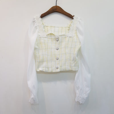 Conjunto de Dos Piezas con Camisa Cuadros Cuello Cuadrado y Falda Corta - Image 7