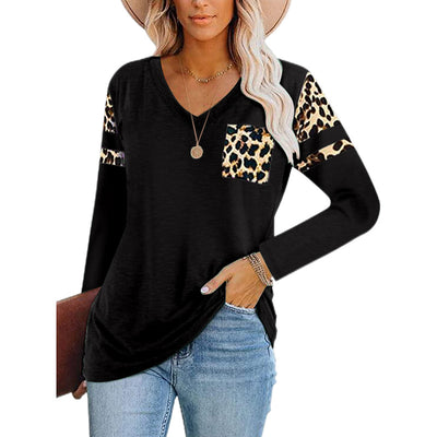 Blusa Estampado Leopardo con Cuello V y Mangas Largas