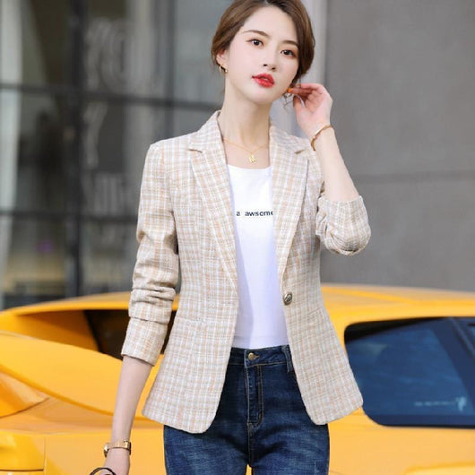 Blazer Cuadros Estilo Coreano Casual Británico - Image 7