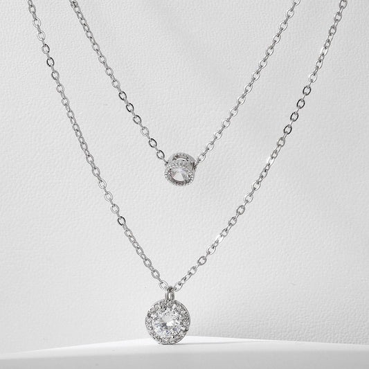 Collar Colgante de Circón Brillante Tridimensional, Cadena de Dos Capas para Mujer - Image 2