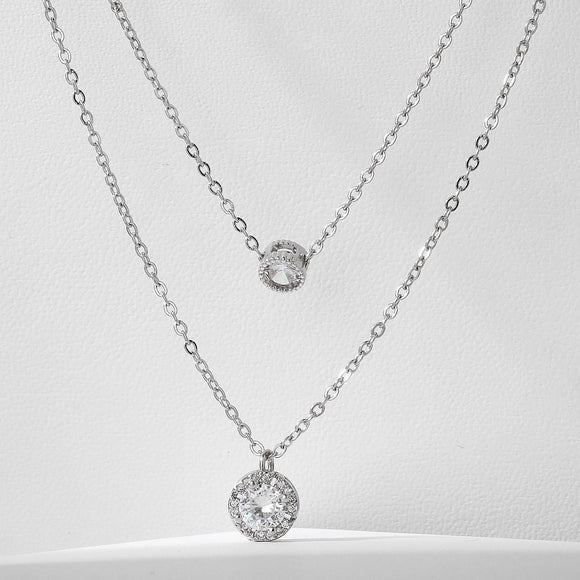 Collar Colgante de Circón Brillante Tridimensional, Cadena de Dos Capas para Mujer