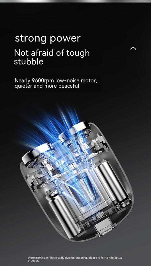 Silver mini electric shaver with a double-headed rotary design and a black power button on top. - Image 15