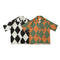 Asymmetrical Diamond Print Short Sleeve Hawaiian Shirt