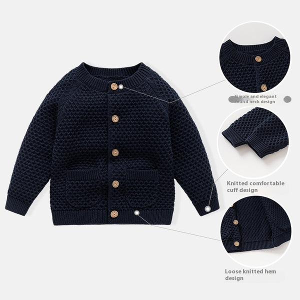 Suéter Abrigo Infantil Cuello Redondo para Otoño e Invierno