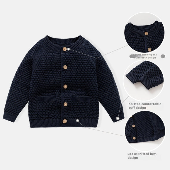 Suéter Abrigo Infantil Cuello Redondo para Otoño e Invierno