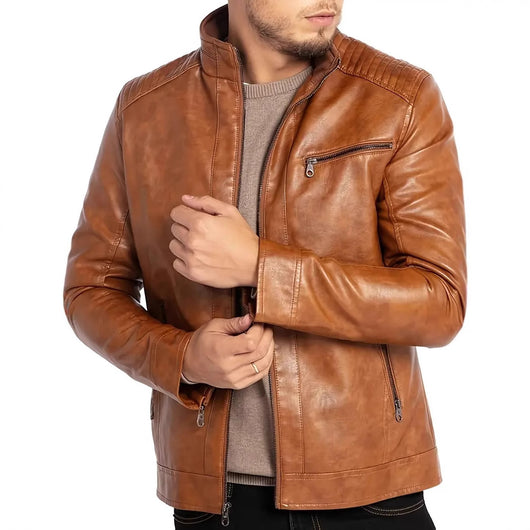 Chaqueta de Cuero Punk Motociclista para Hombre con Cuello de Pie - Image 5