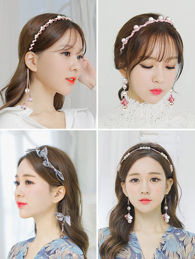 Diadema Coreana con Colgante de Borlas y Aretes Falsos - Image 8