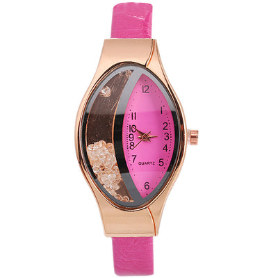 Reloj de Mujer Forma Ojo Cuarzo con Correa Quicksand y Perlas Giratorias - Image 4