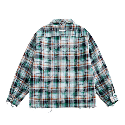 Camisa de Cuadros Desgastada de Manga Larga para Hombre - Image 10