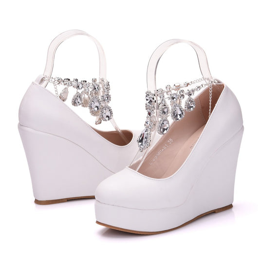 Zapatos de Cuña con Plataforma Impermeable y Cristales - Elegancia para tu Boda - Image 9