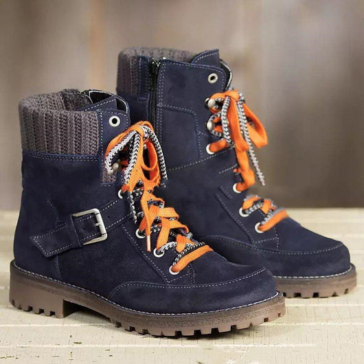 Botas de Lana Caña Corta con Punta Redonda y Cierre Lateral