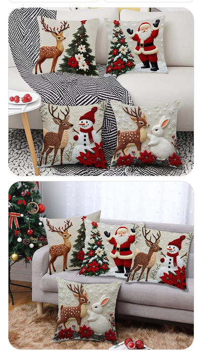 Funda de Cojín Navideño con Diseño de Alce y Conejo - Decoración Lino para Sofá - Image 12