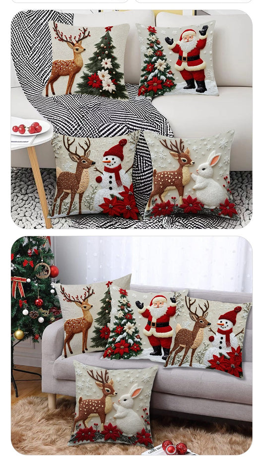 Funda de Cojín Navideño con Diseño de Alce y Conejo - Decoración Lino para Sofá - Image 12