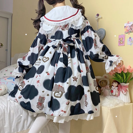 Vestido Milk Bear Cuello Marinero Manga Larga Azul Marino - Image 5